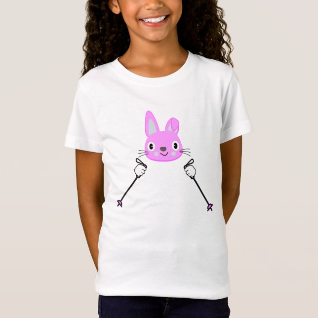 Skiing Rabbit with ski poles T-Shirt (Front)