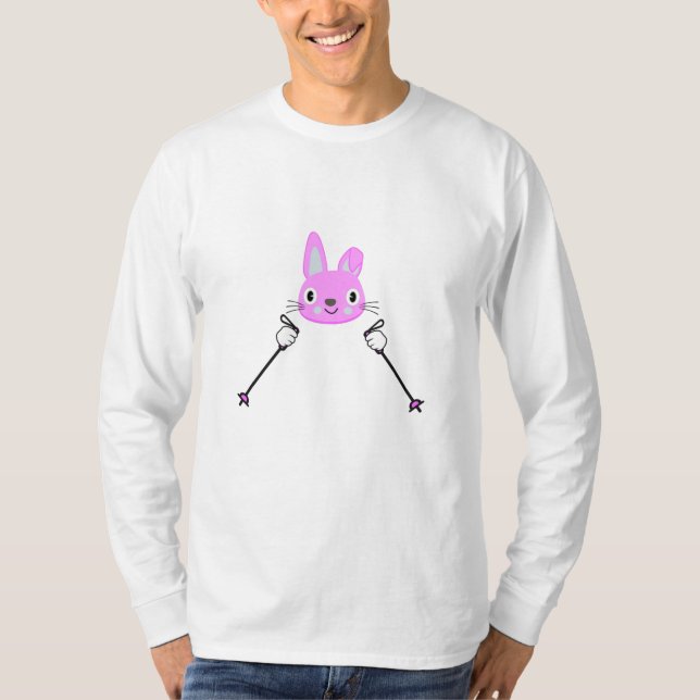 Skiing Rabbit with ski poles T-Shirt (Front)