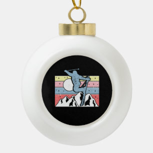 Skiing Retro Ceramic Ball Christmas Ornament
