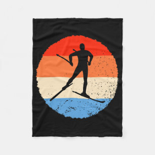 Skiing Retro Cross Country Skier Fleece Blanket