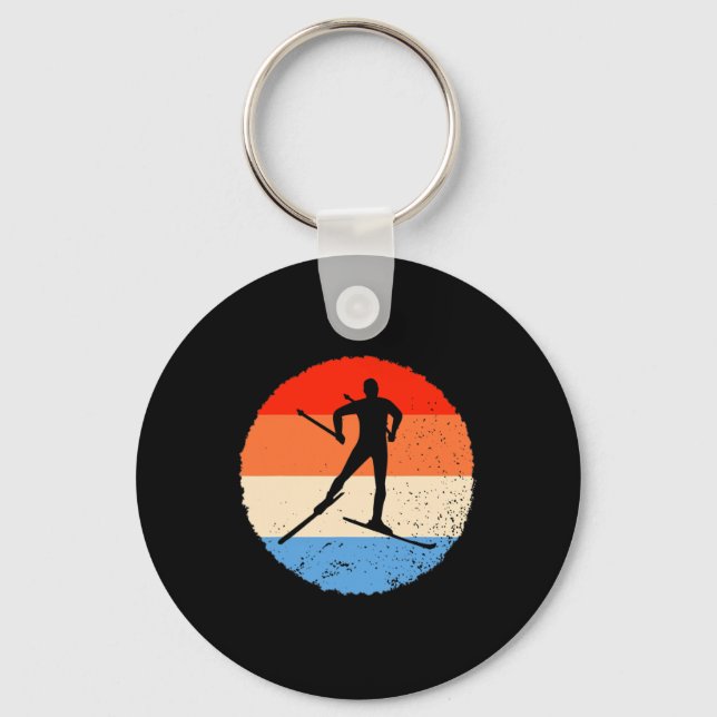 Skiing Retro Cross Country Skier  Key Ring (Front)