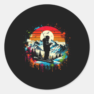 Skiing Rider Retro Vintage Style Ski Cool Winter S Classic Round Sticker