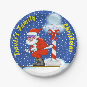 Skiing Santa at the North Pole Paper Plates
