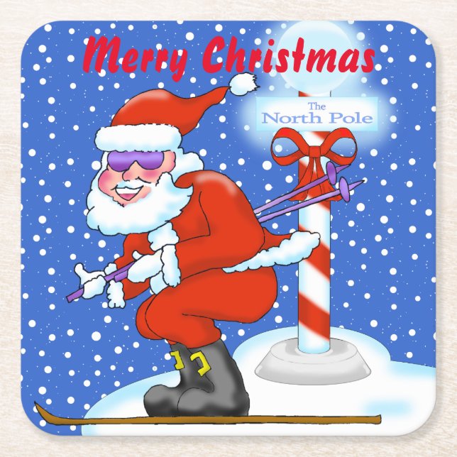 Skiing Santa Christmas Coasters (Front)