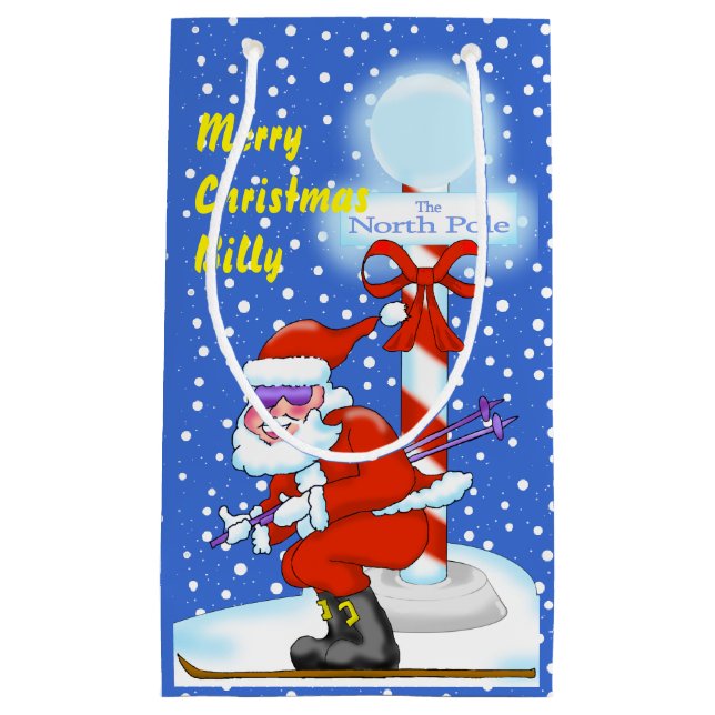 Skiing Santa Christmas Gift Bag (Front)