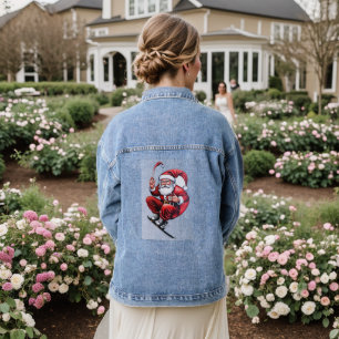 Skiing Santa Claus  Denim Jacket