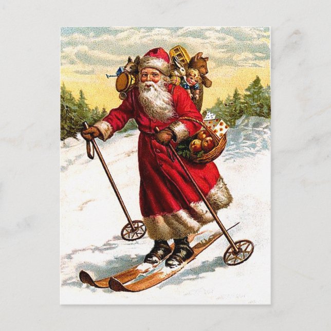 Skiing Santa Claus Holiday Postcard (Front)