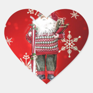 Skiing Santa Heart Sticker