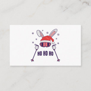 Skiing Santa Rabbit with Santa Hat and ski poles S Enclosure Card