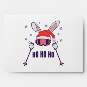 Skiing Santa Rabbit with Santa Hat and ski poles S Envelope