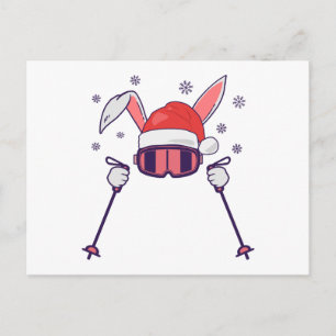 Skiing Santa Rabbit with Santa Hat and ski poles S Postcard