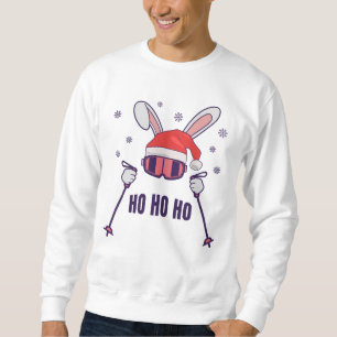 Skiing Santa Rabbit with Santa Hat and ski poles S Sweatshirt
