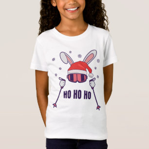 Skiing Santa Rabbit with Santa Hat and ski poles S T-Shirt
