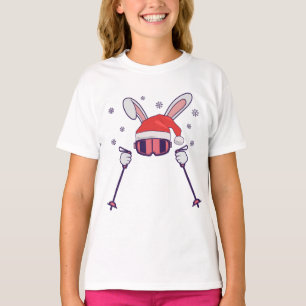 Skiing Santa Rabbit with Santa Hat and ski poles S T-Shirt