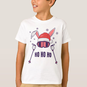 Skiing Santa Rabbit with Santa Hat and ski poles S T-Shirt