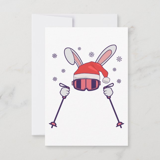 Skiing Santa Rabbit with Santa Hat and ski poles S Thank You Card (Front)