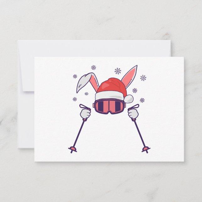 Skiing Santa Rabbit with Santa Hat and ski poles S Thank You Card (Front)