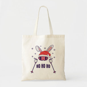 Skiing Santa Rabbit with Santa Hat and ski poles S Tote Bag