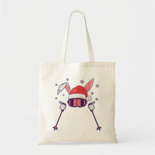 Skiing Santa Rabbit with Santa Hat and ski poles S Tote Bag