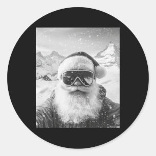 Skiing Santa Selfie Christmas Classic Round Sticker