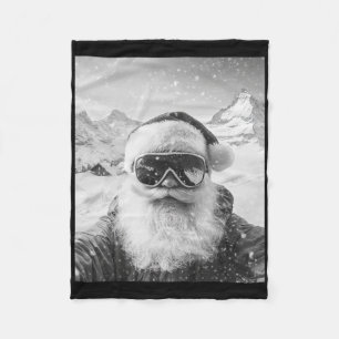 Skiing Santa Selfie Christmas Fleece Blanket
