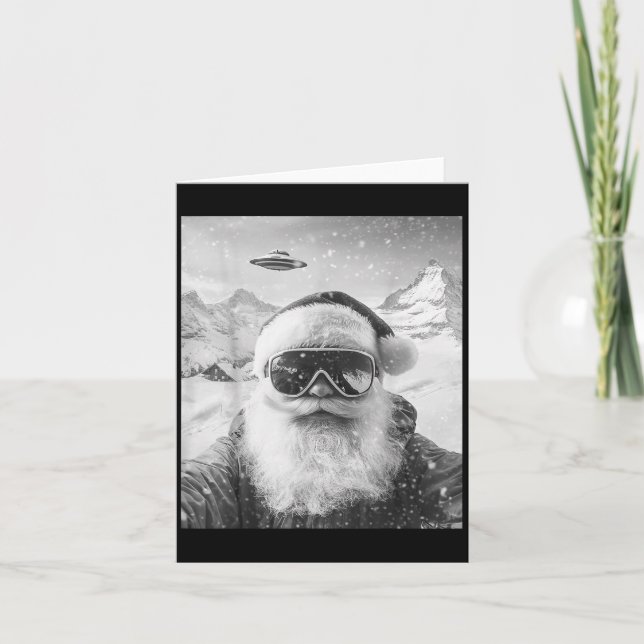 Skiing Santa Ufo Selfie Christmas  Card (Front)