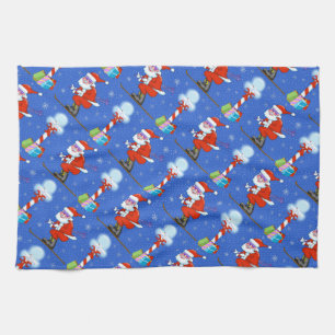 Skiing Santas Christmas Kitchen Towel