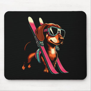 Skiing Sausage Dog Mountain Winter Goggles Style Mouse Pad