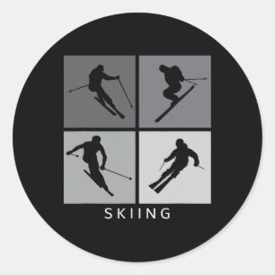 Skiing Silhouette Alpine Skier Winter Sports  Classic Round Sticker