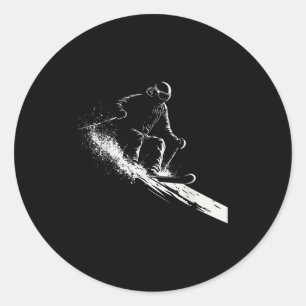 Skiing Silhouette Vector  Classic Round Sticker