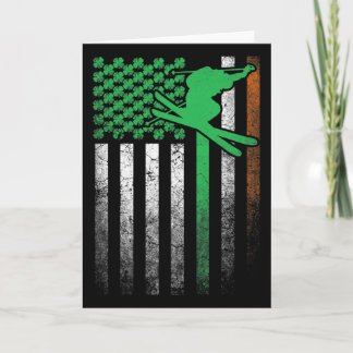 Skiing Ski Irish American Flag St. Patrick's Day S Card