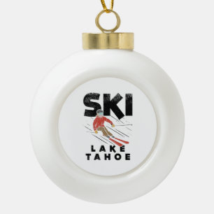 Skiing - Ski Lake Tahoe Ceramic Ball Christmas Ornament