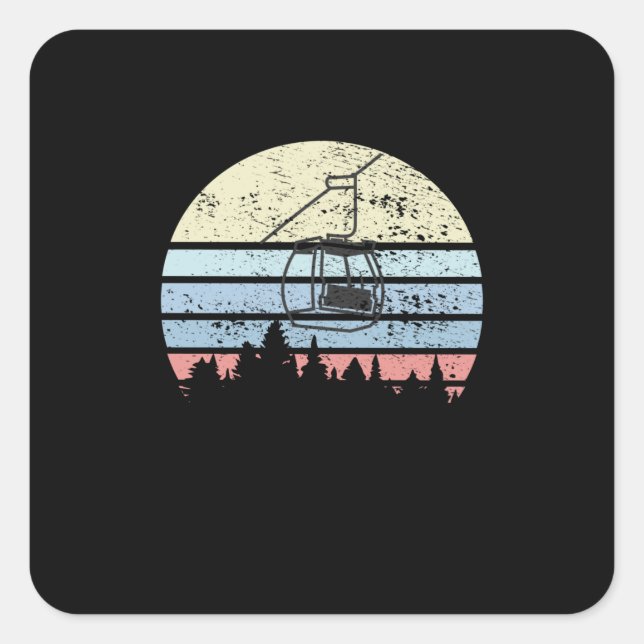 Skiing Ski Lift Retro Square Sticker (Front)