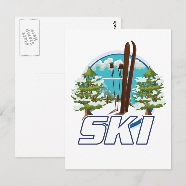 Skiing, ski poster logo. postcard (Front/Back)