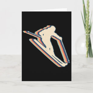 Skiing Ski Skier Retro Line Art Card
