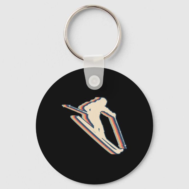 Skiing Ski Skier Retro Line Art  Key Ring (Front)