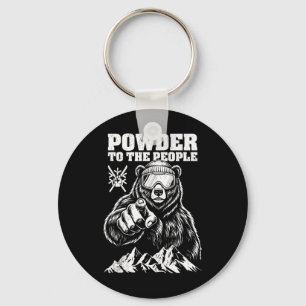 Skiing Skier Bear Powder To The People Funny Ski P Key Ring