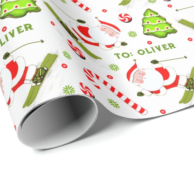 Skiing Skier Holiday Gift Wrapping Paper (Roll Corner)