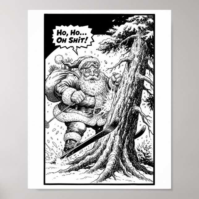 Skiing Skier Santa Hitting Tree Funny Christmas Sk Poster (Front)