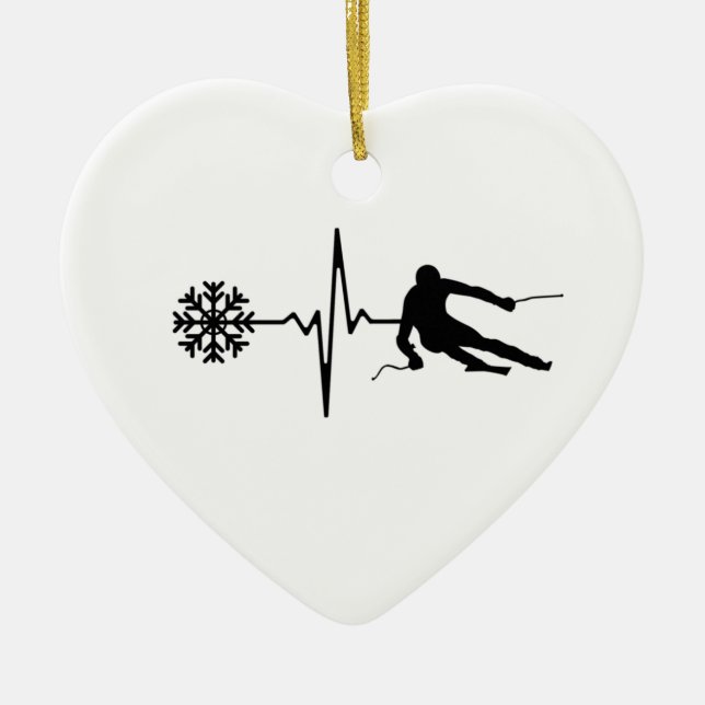 Skiing - Skiing Heartbeat Skier Gift Ceramic Tree Decoration (Front)