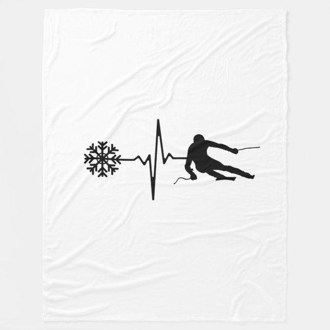 Skiing - Skiing Heartbeat Skier Gift Fleece Blanket (Front)