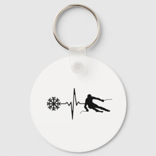 Skiing - Skiing Heartbeat Skier Gift Key Ring