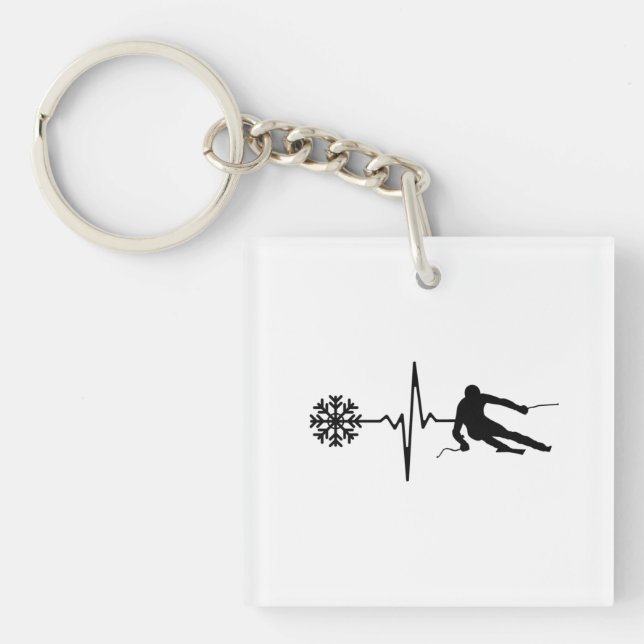 Skiing - Skiing Heartbeat Skier Gift Key Ring (Front)