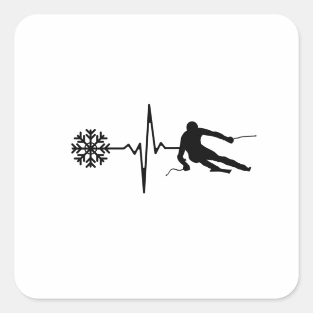 Skiing - Skiing Heartbeat Skier Gift Square Sticker (Front)