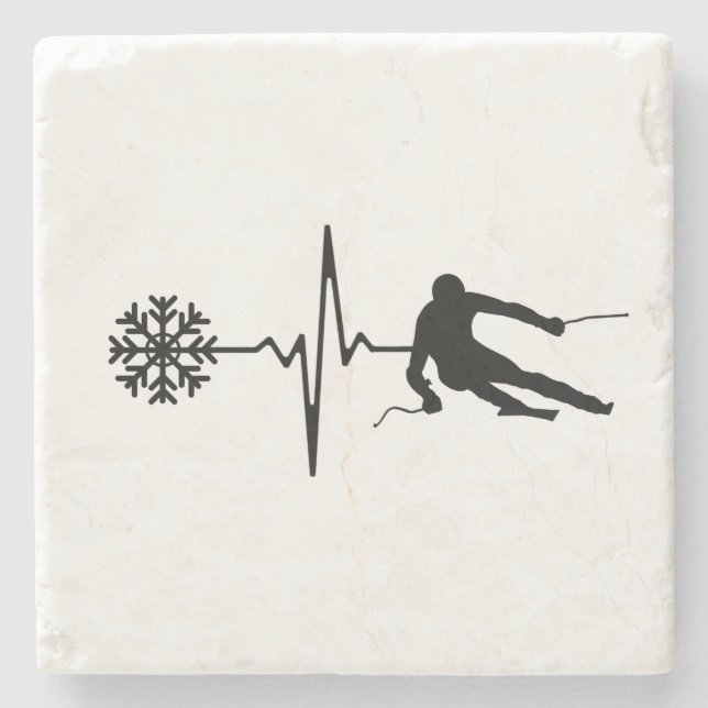 Skiing - Skiing Heartbeat Skier Gift Stone Coaster (Front)