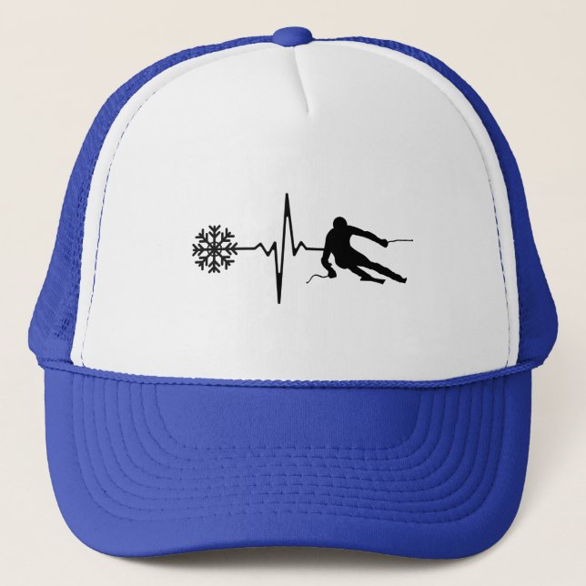 Skiing - Skiing Heartbeat Skier Gift Trucker Hat (Front)