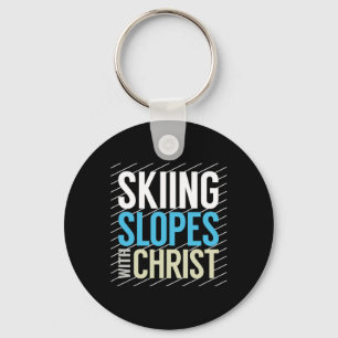 Skiing Slopes With Jesus Key Ring