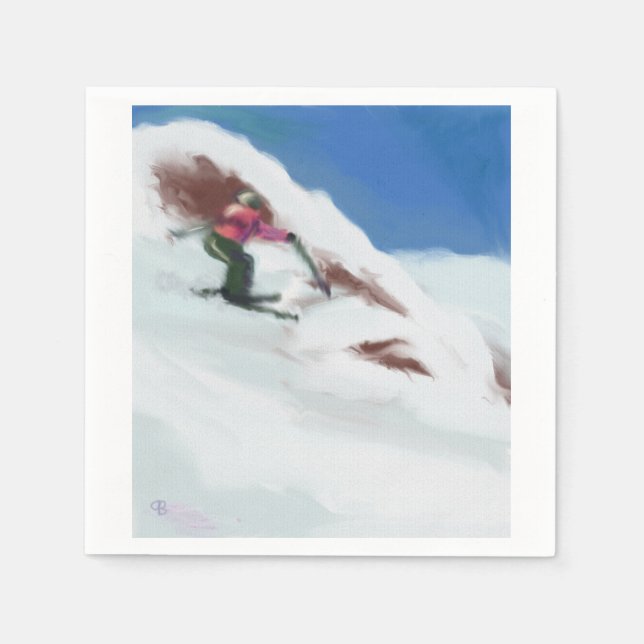 Skiing Snow Mountain Art Napkin (Front)