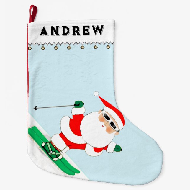 Skiing Snow Ski Large Christmas Stocking (Front)