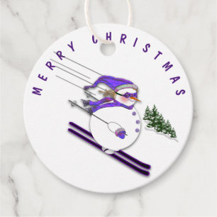 Skiing Snowman Christmas Gift Tags inc. Twine
